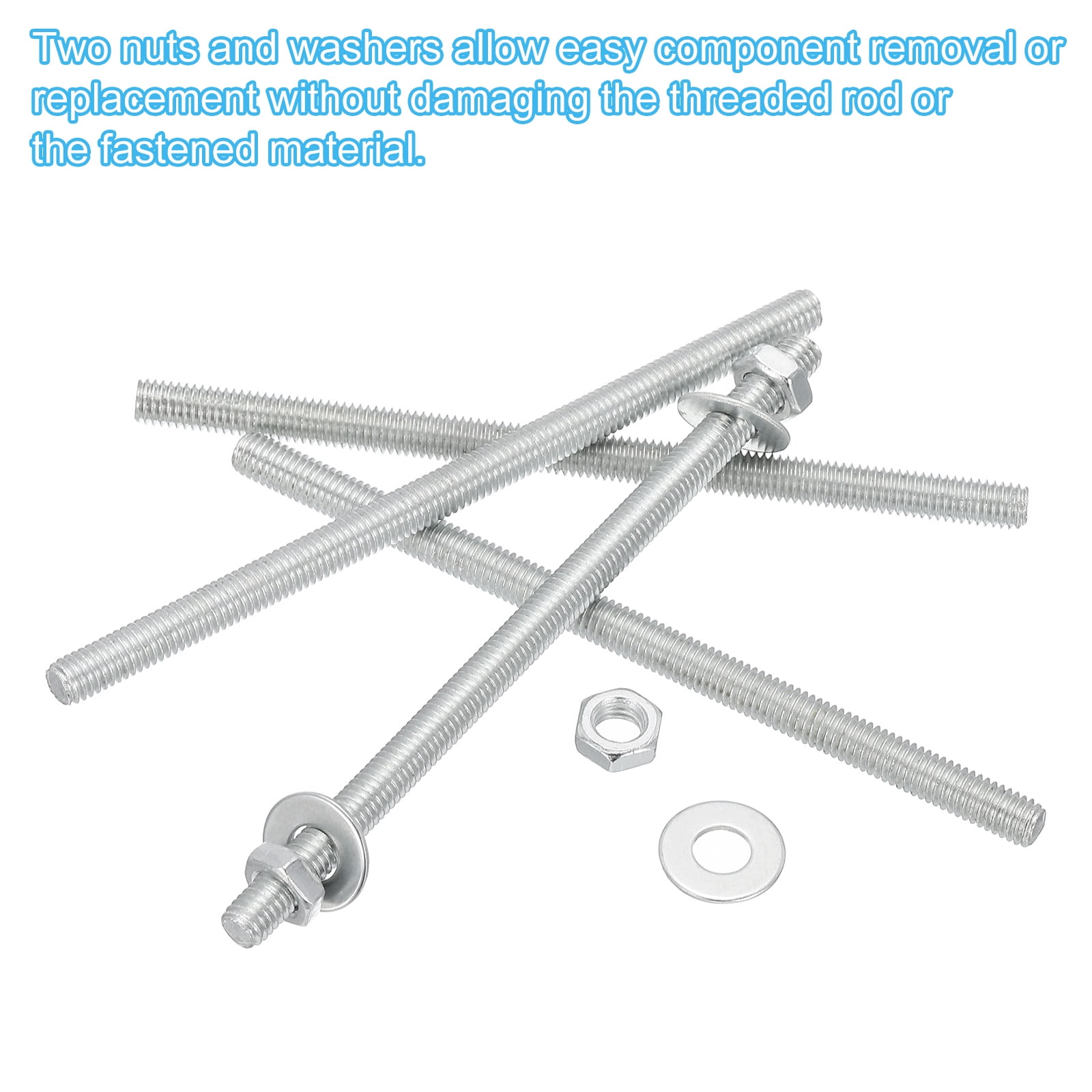 Uxcell M5 Carbon Steel Fully Threaded Rods, 25 Set 135mm/5.3" L Threaded Studs, White Zinc Tone