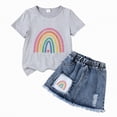 thumbnail image 4 of TOWED22 Girls 2-Piece Set Crew Neck Bow Short Sleeve T-Shirt A-Line Jean Skirt Outfits Clothing Sets(W,6-7 Y), 4 of 4