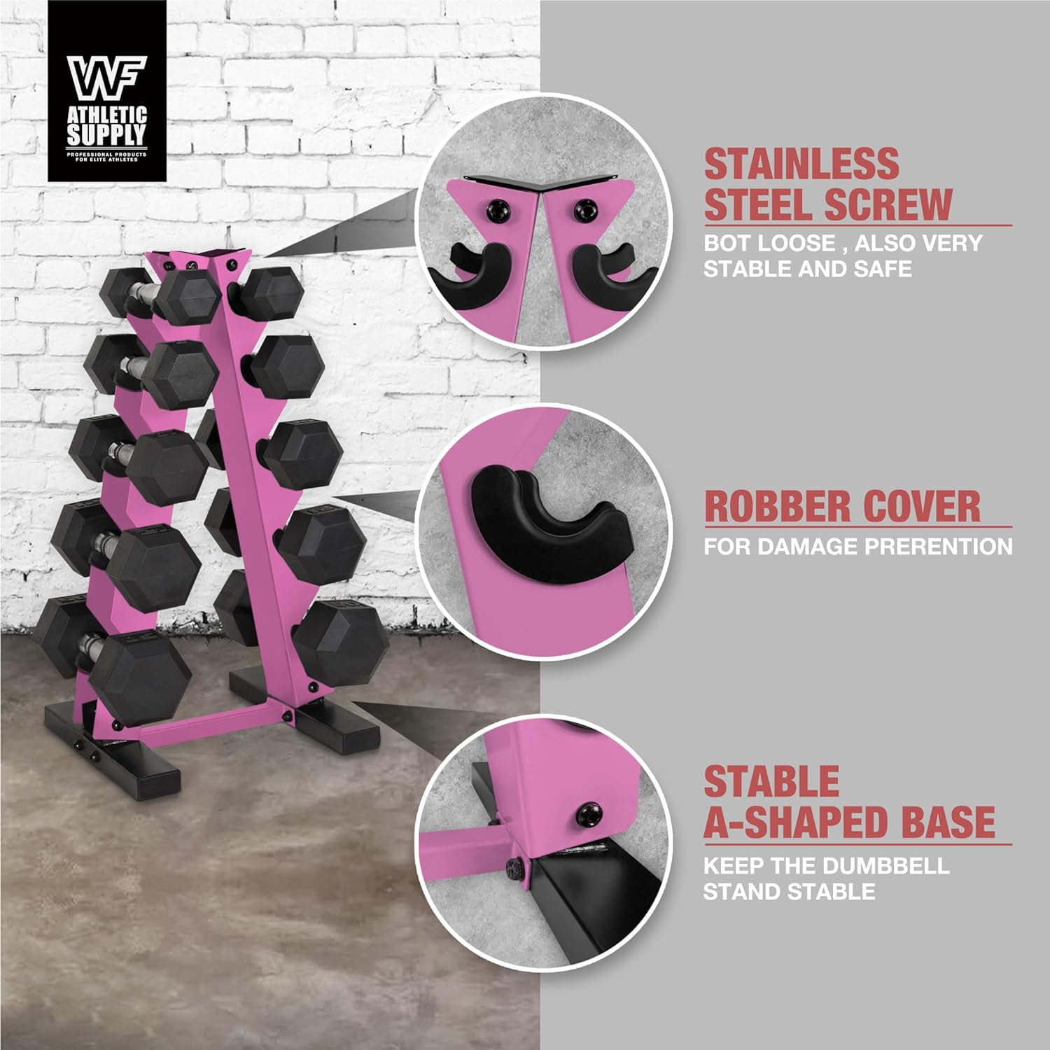 WF Athletic Supply Dumbbell Rack, 5-Tier A-Frame Dumbbell Rack for Dumbbell Storage, Color Options Available in Black / White / Pink / Green / Yellow / Red / Orange & Blue