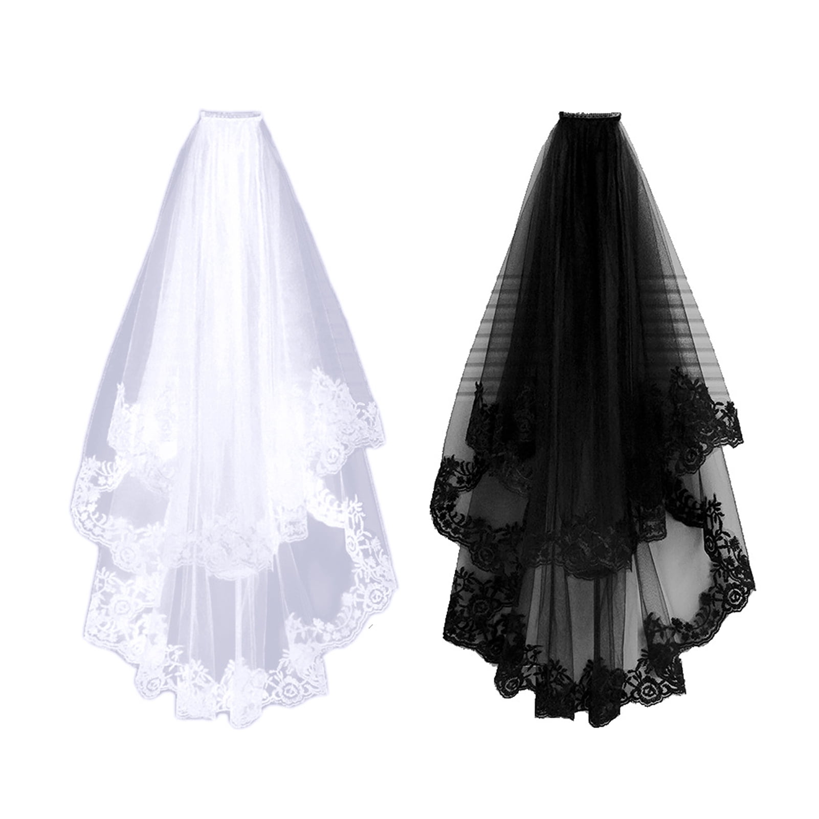 2T Black Lace Wedding Mantilla Bridal Gothic Veil+Comb COSPLAY Halloween Veils 