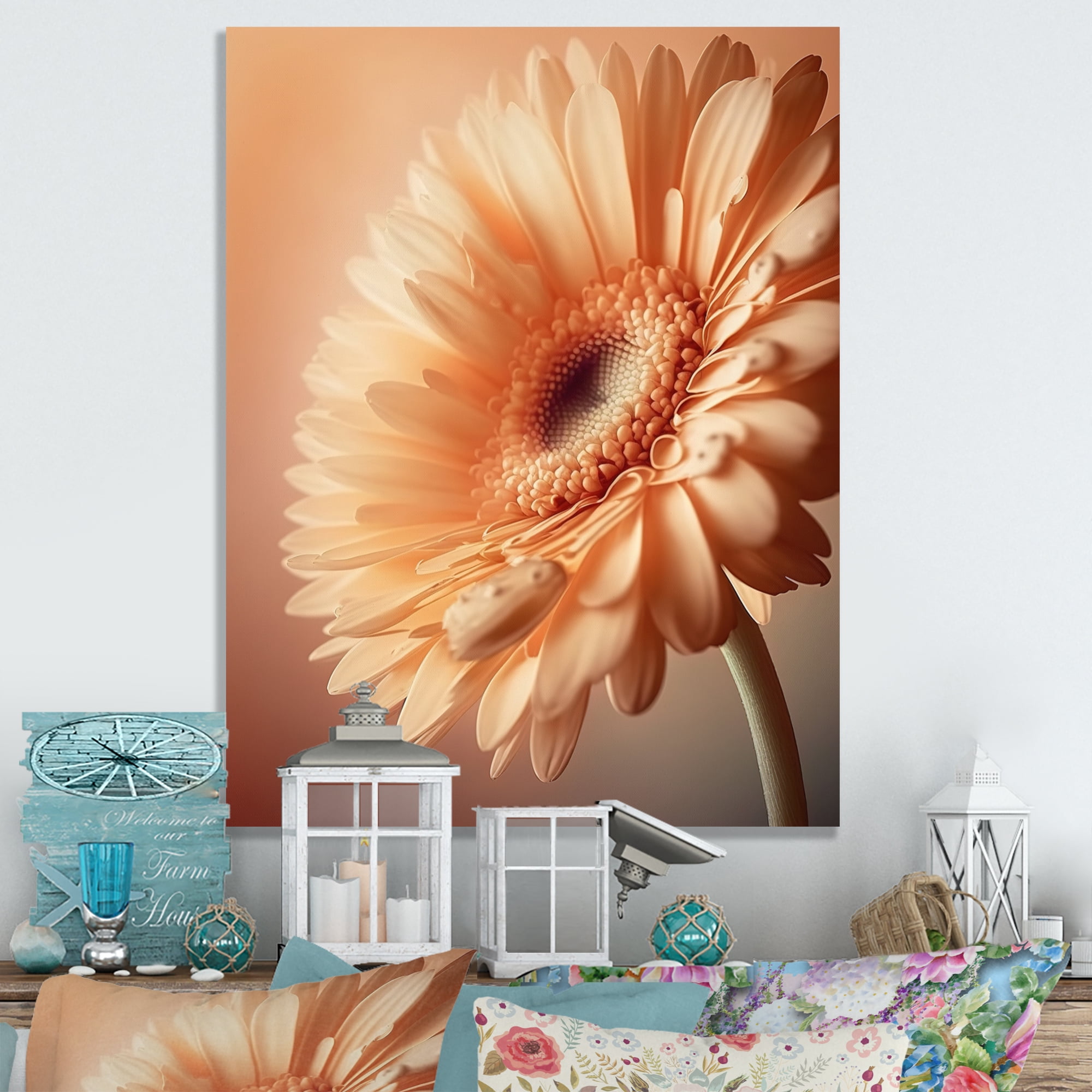 Designart Orange Gerbera Flower I Canvas Wall Art