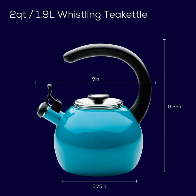 Circulon Enamel on Steel 2-Qt. Whistling Teakettle with Flip-Up Spout - Turquoise