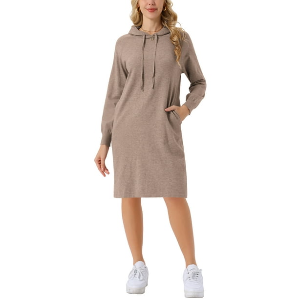 INSPIRAR CHIC Sudadera Casual para Mujeres con Capucha de Manga Larga Vestido Midi con Bolsillos XL Verde Oliva