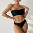 thumbnail image 2 of Traje de baño de corte alto con relleno inalámbrico para mujeres negras Conjunto de bikini con parte superior de tubo sin tirantes, 2 of 8