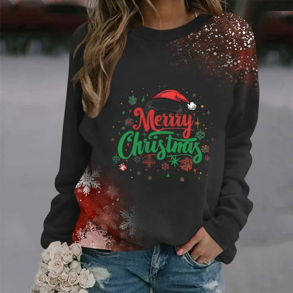 WXLWZYWL Womens Christmas Sweatshirts Cute Xmas Ugly 3D Graphic Print Sweaters Oversized Long Sleeve Round Neck Pullover Tops