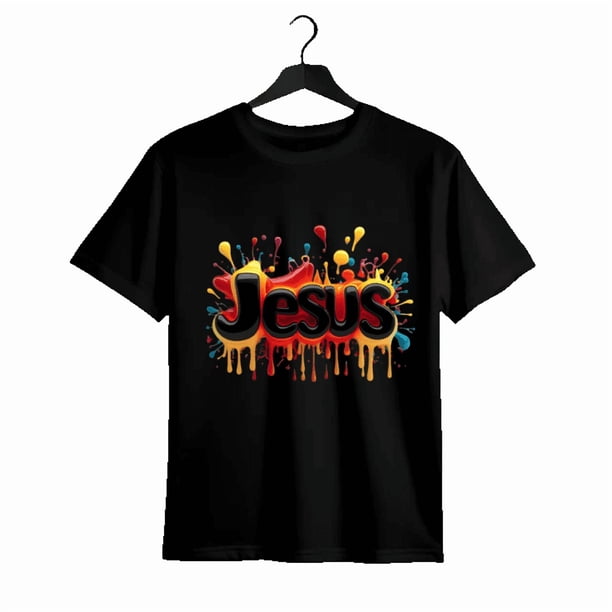 Camiseta moderna de talla grande para mujer con diseño de salpicaduras de pintura vibrante y patrón geométrico.