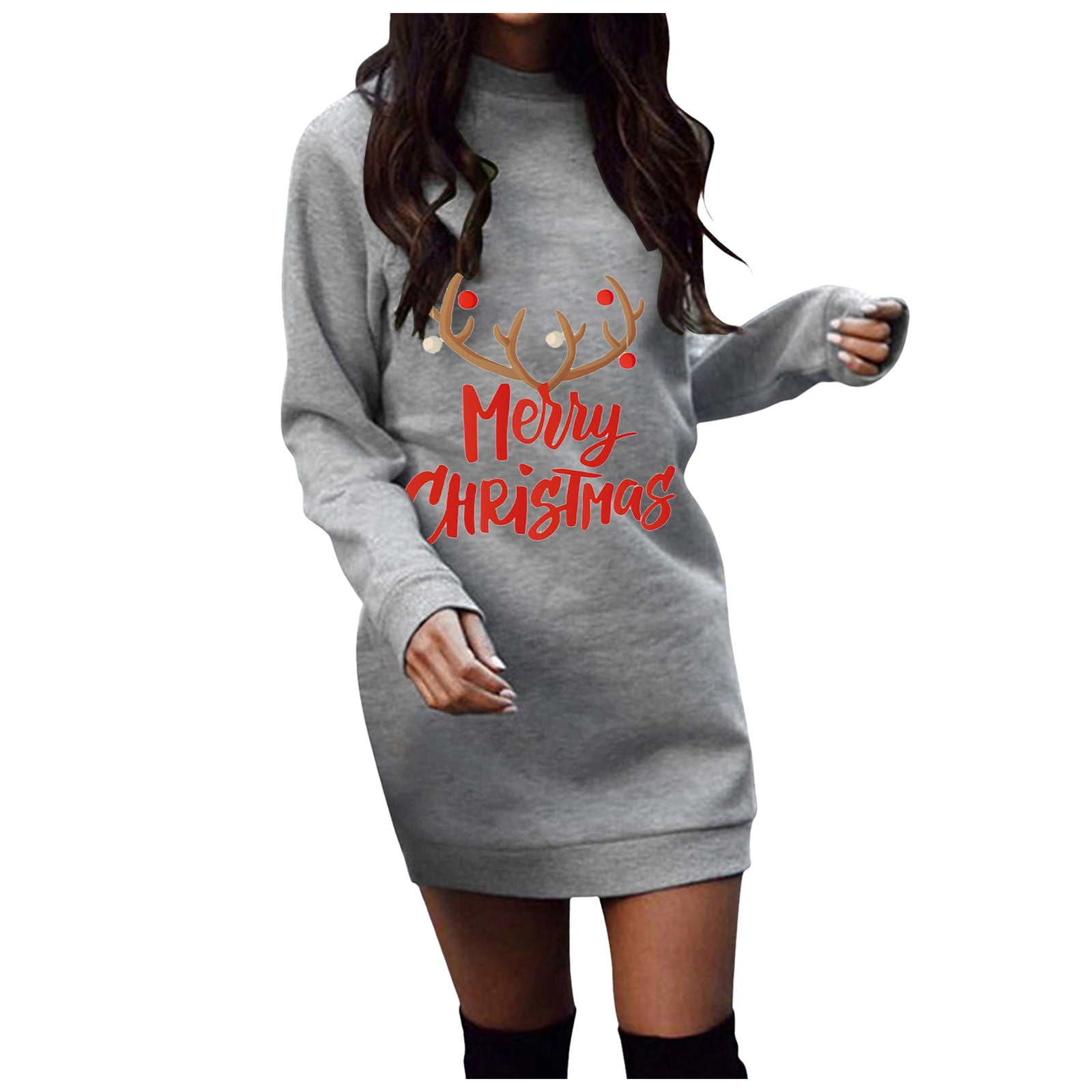 Women's Casual Fleece Long Pullover Sweatshirt Dress Holiday Outfits