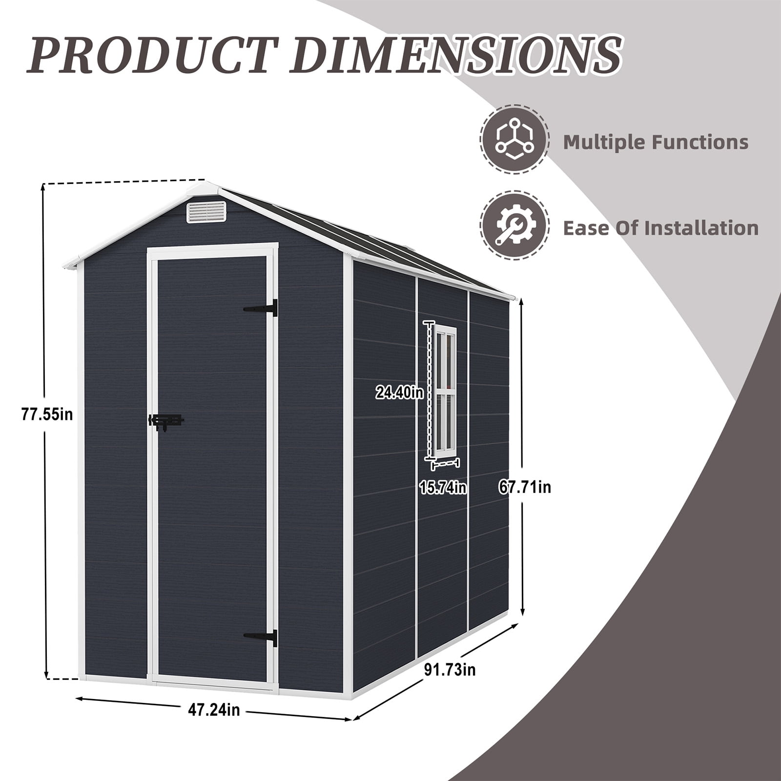4x8 FT Resin Outdoor Storage Shed, Waterproof Plastic Garden Shed, Large Storage Space, Lockable Doors & Windows, Plastic Tool Shed, 12mm Thick PP Board (4X8 FT)