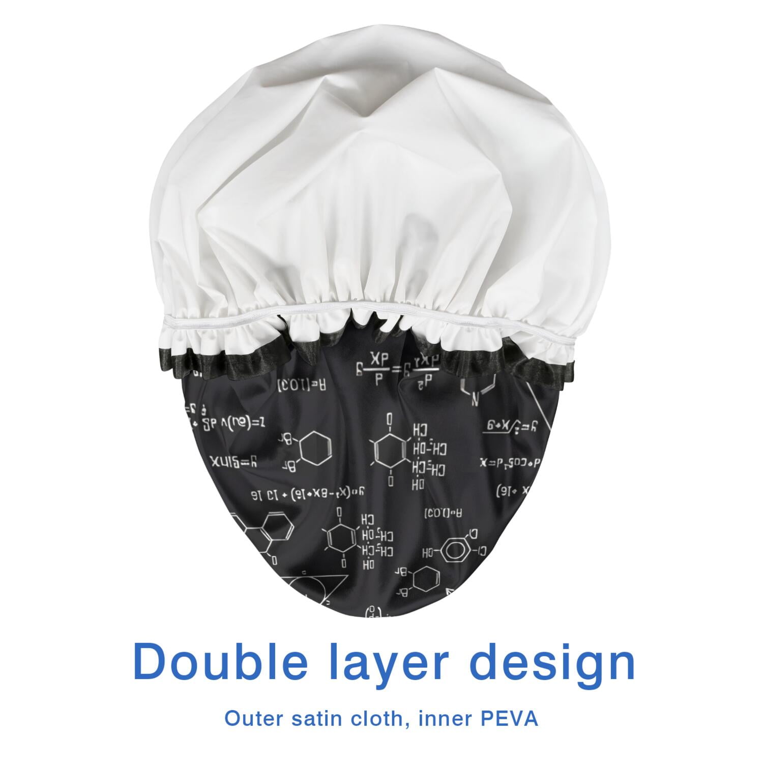 Shower Caps,Math Equations Chemistry Symbols Black Pattern Waterproof Shower Cap for Women 4 Pieces,Double Reusable Hair Cover for Shower PEVA Elastic Stretch Hem