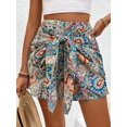 thumbnail image 5 of Women's Printed Bohemian Shorts with Front Knot High Waist Summer Beach Vacation Shorts Green S, 5 of 8
