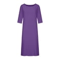 thumbnail image 4 of CHOK Robe en Coton et Lin pour Femmes Grande Taille Manches 3/4 Col Rond Coupe Ample Robe Midi Unie, 4 of 4