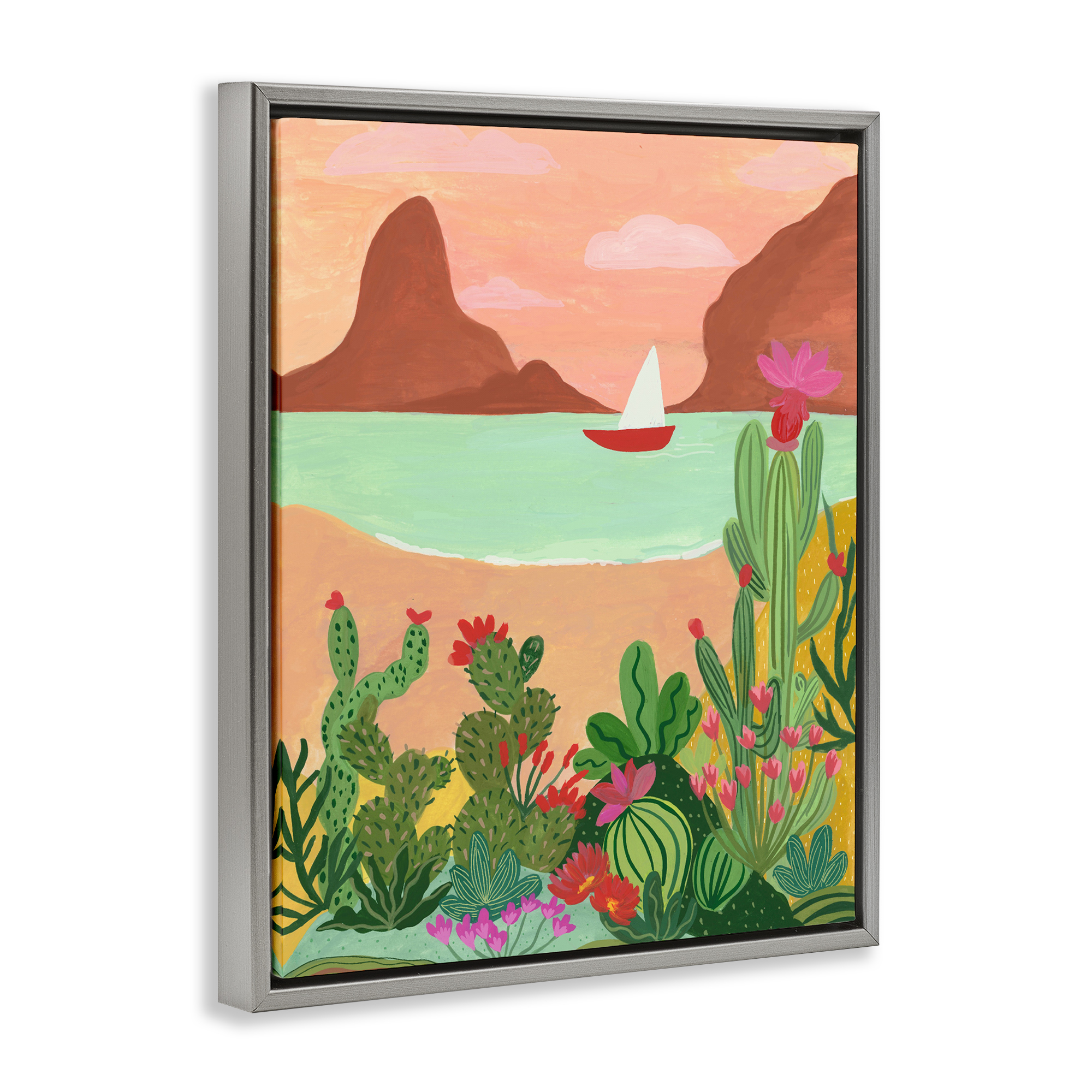 Desert Oasis Boat Gray Framed Floater Canvas Wall Art, design by Nabeela Rumi