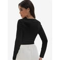 thumbnail image 2 of Womens Crop Shirts Square Neck Long Sleeve Top Basic Slim Fitted Blouse T-Shirts, 2 of 6