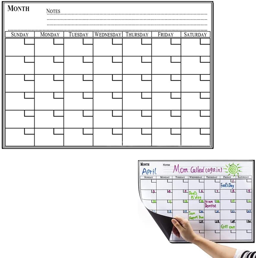 Dry Erase Calendar Magnetic Board-Large Fridge Calendar Whiteboard ...