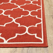 7'x10' Red and Ivory Trellis Indoor Outdoor Area Rug - 3'6" 3'6" 2' x 3' N/A N/A