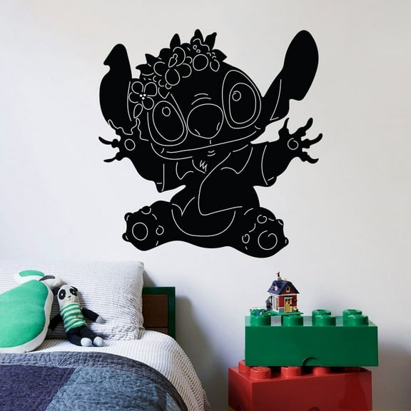 Disney Movie Character Lilo And Stitch Stitch Hawaiian Vibes Silhouette Disney Wall Art Sticker Vinyl Decal For Home Decor Room Living Room Bedroom Decoration Sticker Decal Size (40x40 inch)