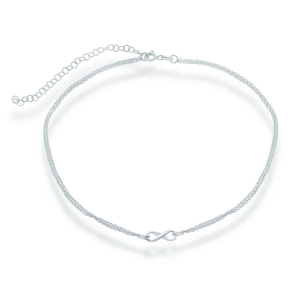 Sterling Silver 12"   3" Double-Strand Infinity Choker Necklace