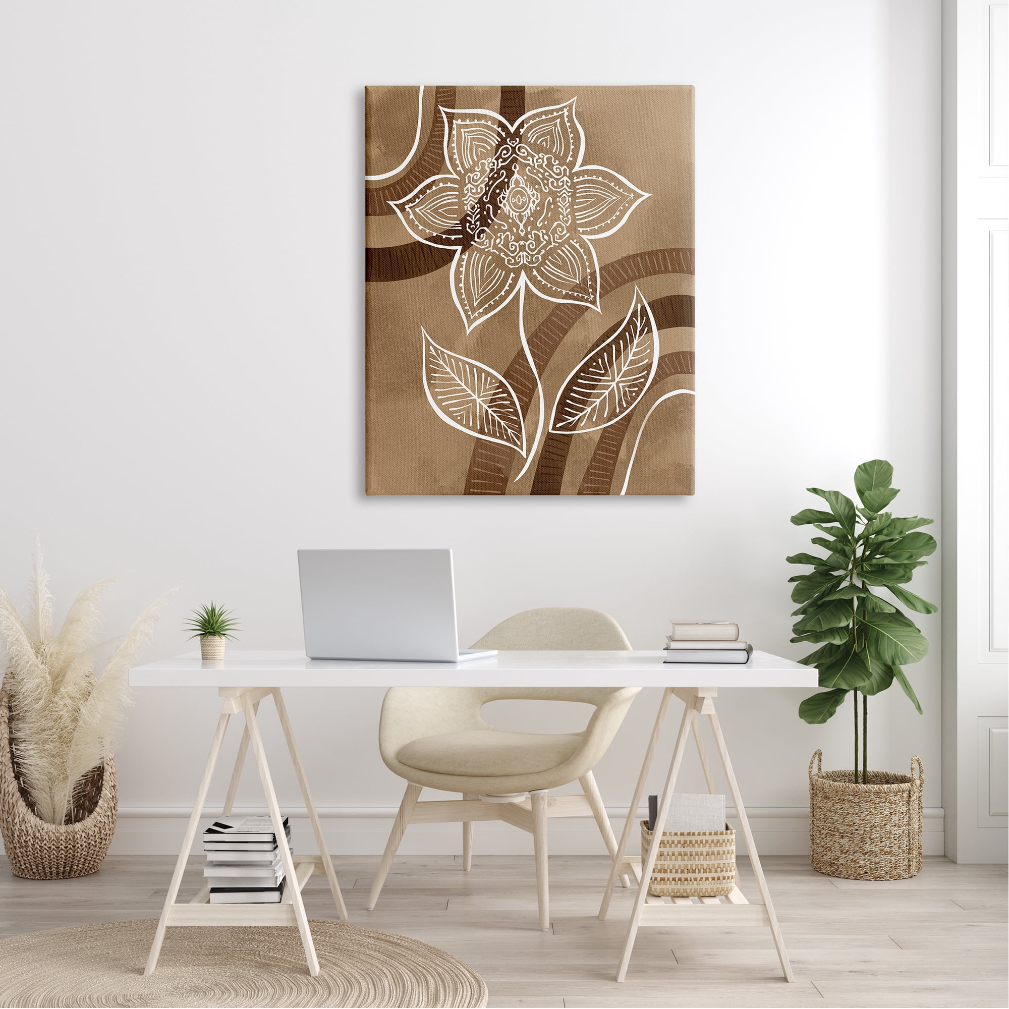 Stupell Industries White Fractal Mandala Flower Blossom Brown Stripes Canvas Wall Art, 36 x 48, Design by Ziwei Li