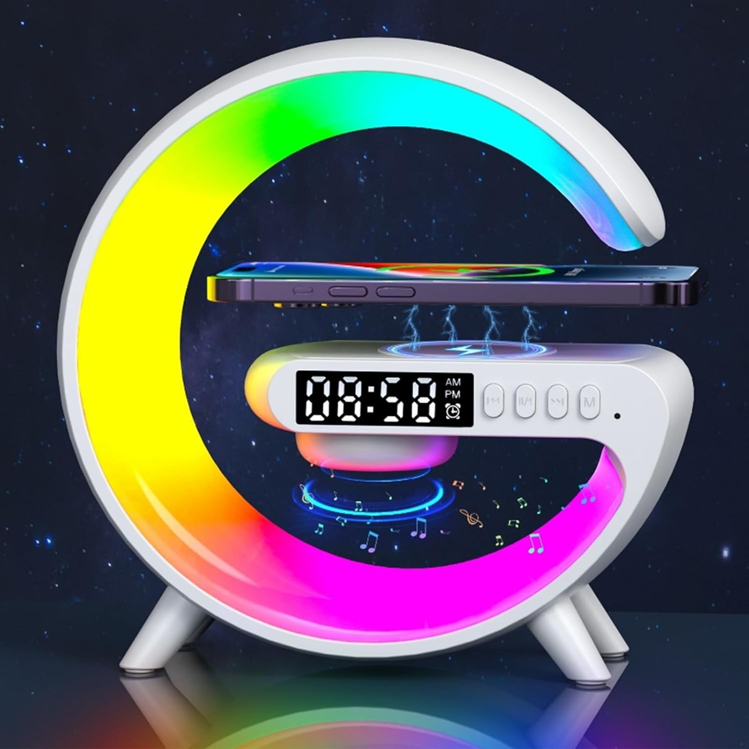 Smart LED Table Lamp, Smart Sunrise Alarm Clock with Bluetooth Speaker and 10 Modes, Led Desk Lamp with Wireless Charger for Heavy Sleepers