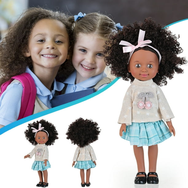Muñecas negras de 10 pulgadas para niñas de 3, 4, 5 y 6 años con pelo rizado, juguete para perro, muñecas pequeñas para bebés, niñas y niños pequeños, regalo de cumpleaños para fiestas. Muñeca Heiwa.