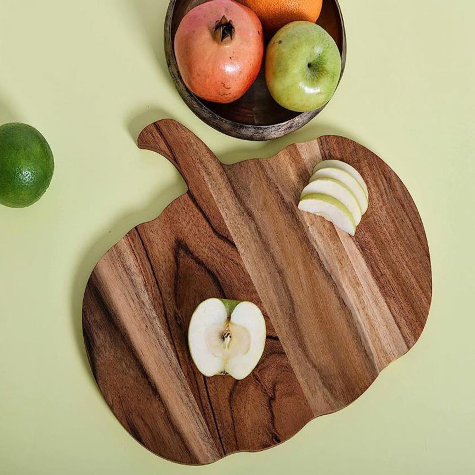 Pumpkin Shaped Wood Cutting Board, Fruit Bread Steak Cheese Turkey Serving Platter, Gothic Cutting Boards with Handle, for Halloween Thanksgiving Kitchen Decoration