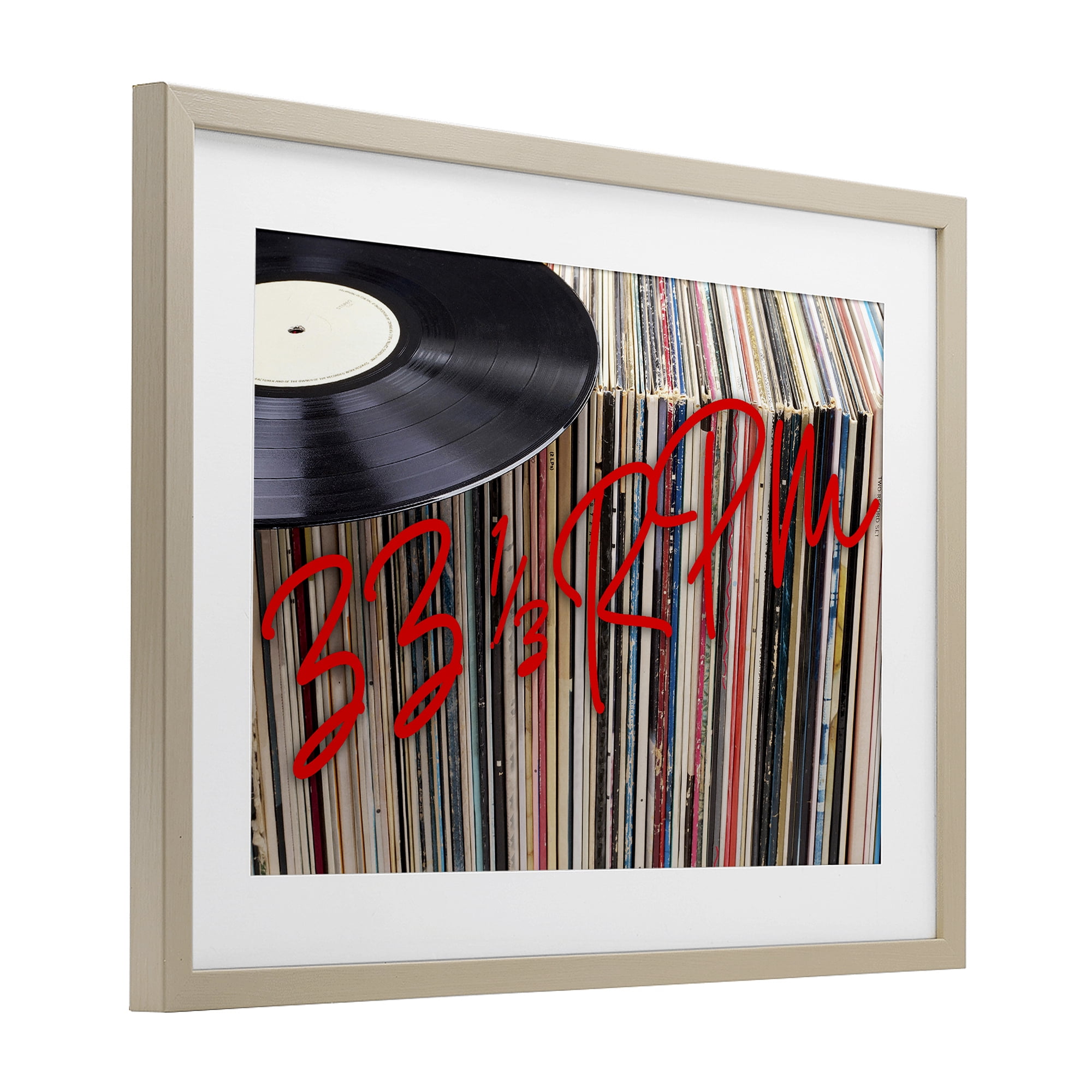 Stupell Industries Vinyl Record Stack Collection Birch Framed Print Under Glass, design by Lil' Rue