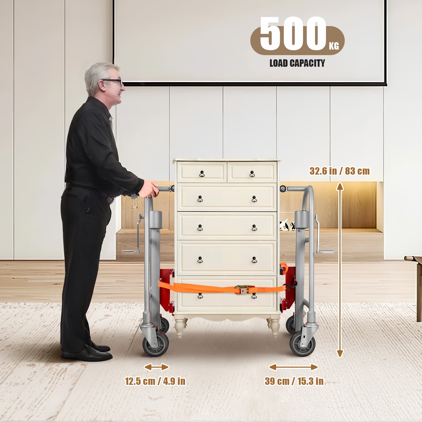 Hemoton Multi Purpose Furniture Dolly Heavy Duty Mover Cart with Reinforced Wheels for Hotels