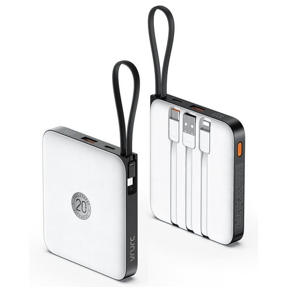 Power Bank VRURC de 10000 mAh, PD 20 W, 4 cables integrados