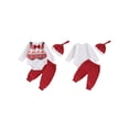 thumbnail image 2 of Baby Toddler Boy Christmas Outfit, 0 3 6 12 18 Months Long Sleeve Patchwork Romper with Pants and Hat Infant Clothing Set, 2 of 9