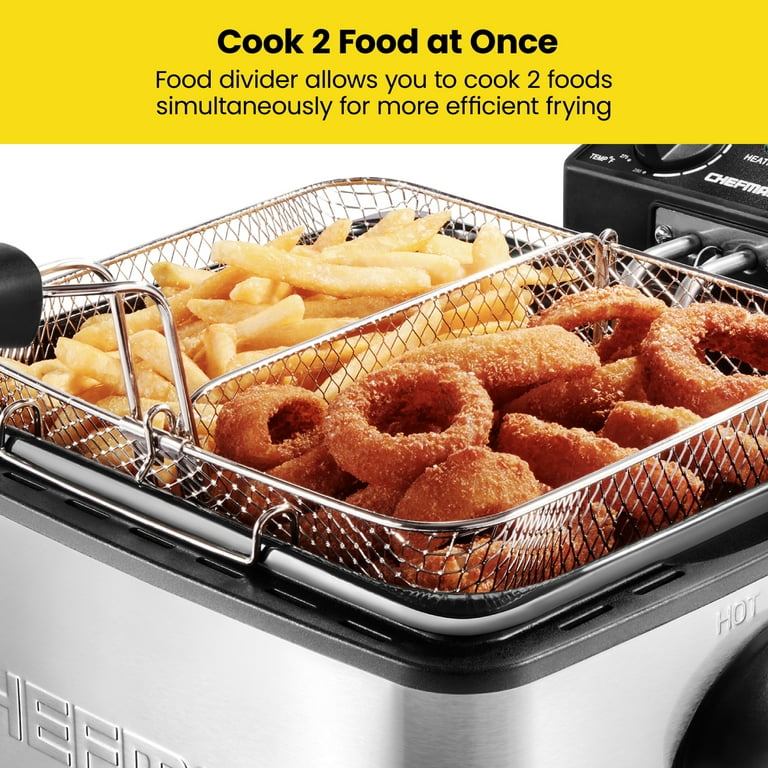Chefman 4.5L Dual Cook Deep Fryer XL Capacity Adjustable Temperature Timer Stainless Steel New