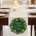 thumbnail image 3 of Table Runners 72 Inches Long Dress Scarves, St Patricks Day Farmhouse Kitchen Table Runner, Coffee Tablerunners, Spring Gold Coin Green Shamrock on Linen 18x72 Inch, 3 of 9