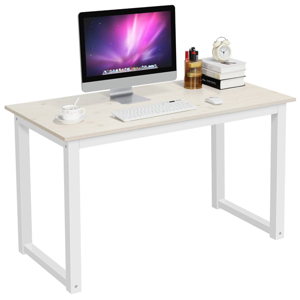Modern Home Office Computer Desk With White Metal Frame And Light Walnut Wood Top Walmart Com Walmart Com