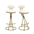 thumbnail image 3 of Round Bar Stool Armless Velvet Barstools with Back Set of 2 Upholstered Counter Chair for Dining Room, Kitchen Island (Gold & Creamy White), 3 of 6