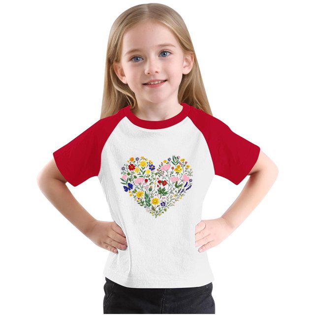 RXIRUCGD 2025 Vêtements d'Été pour Enfants Tout-Petits Garçons Filles Mode Mignon Col Rond Imprimé Manches Courtes Haut