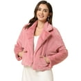 thumbnail image 1 of INSPIRE CHIC - Chaqueta corta para mujer con solapa de muesca y piel sintética esponjosa Rosa L, 1 of 6