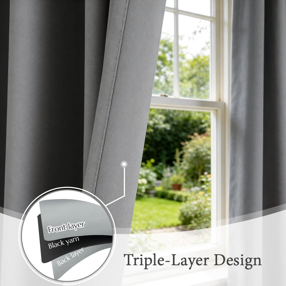 TOPICK Gray Blackout Curtains Solid Grommet Drapes for Bedroom Living Room Dining Room 2 Panels W40" x L84" inch