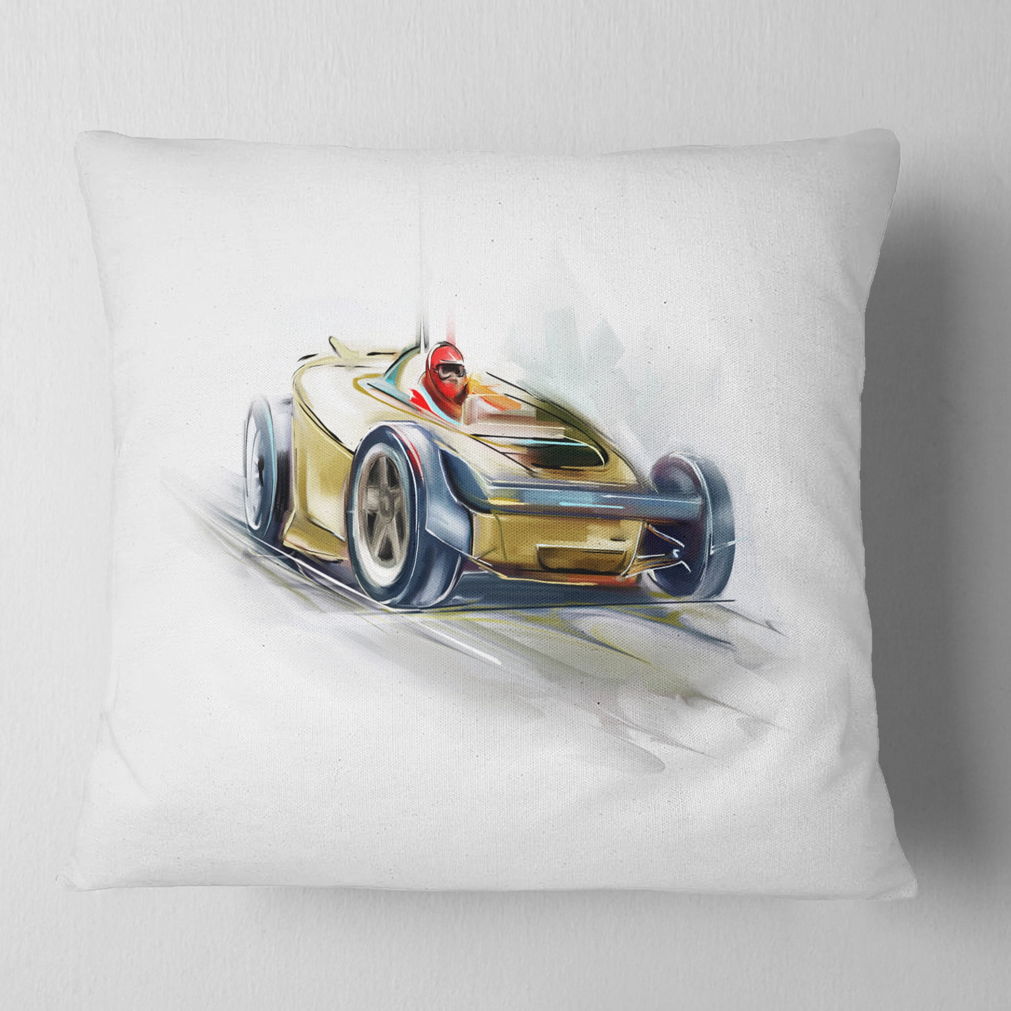 Designart Yellow Formula One Car - Digital Art Car Throw Pillow - 16x16