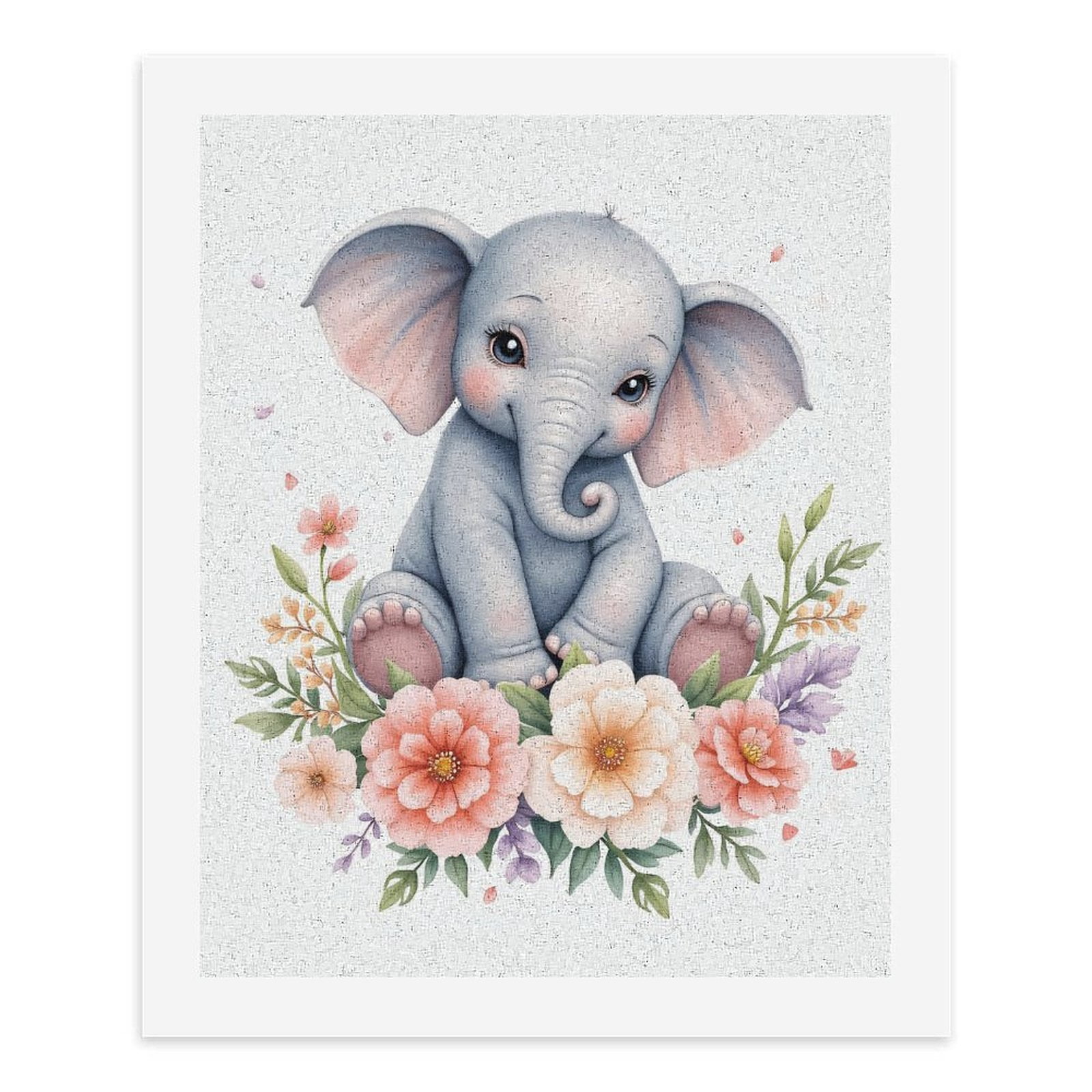 Paint By Numbers Kit for Adults Beginner - Adorable Elephant Surrounded By Flowers DIY Canvas Painting Kits for Adults, Frameless Paint By Number for Adults for Home Wall Decor 16x20 Inch