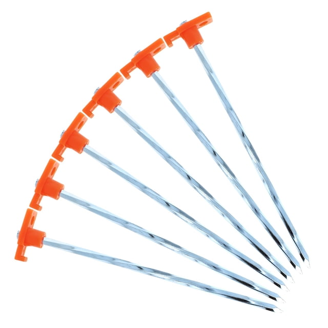 (6 Pack) ASR Outdoor Universal Galvanized Twisted Metal PVC Camping Gear Canopy Tent Stakes, Orange