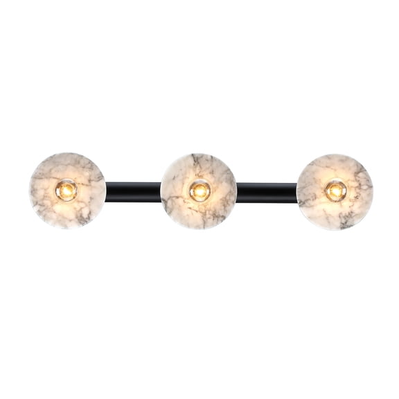 Fina 24.75 in. 3-Light Matte Black Vanity Wall Light with Natural Marble for Bathrooms