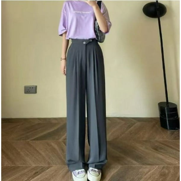 Pantalones de pierna ancha para mujer, de verano, finos, de cintura alta, colgantes, adelgazantes, rectos, pantalones de traje cortos casuales, combinables con todo