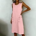 thumbnail image 6 of fheaev Women's Midi Dress Sleeveless Crew Neck Button Pocket Loose Casual Summer for Everyday Pink M, 6 of 7