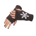 thumbnail image 1 of 1 Pair Knit Half Finger Glove Comfortable Winter Delicate Simple Knitting Craft Fingers Covers Hand Cover with Snowflake Pattern Dark grey, 1 of 5