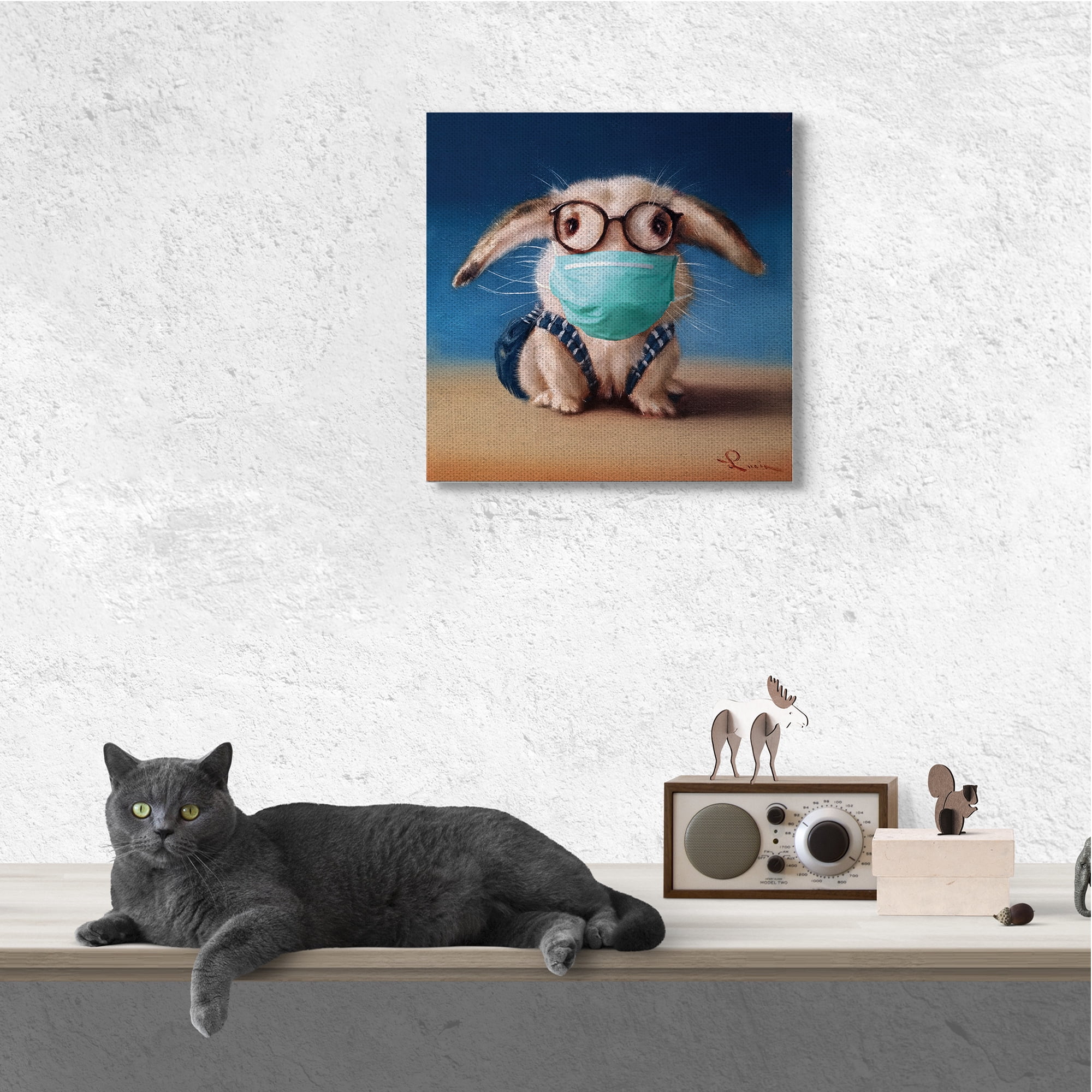 Stupell Industries Baby Bunny With Glasses Modern Blue Face Mask Animals & Insects Painting Gallery Wrapped Canvas Art Print Wall Art, 24 x 24