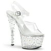 Women 7 Clear Platform High Heels Shoes with Clear Straps and Rhinestone Base