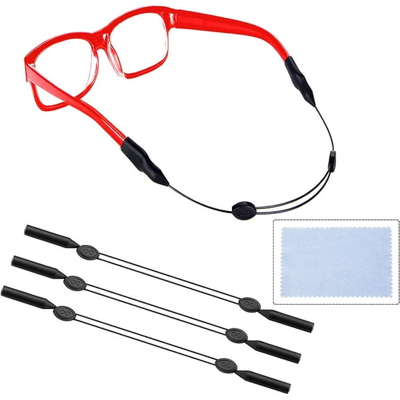 Eye Glasses String Strap Adjustable Eyelasses Holder for Kids, Silicone Sunglass Strap with Bonus Glasses Cleaning Cloth Glasses Chain for Kids Girls Boys - 3 Cords