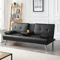 LuxuryGoods Modern Faux Leather Futon w/Cup Holders Deals