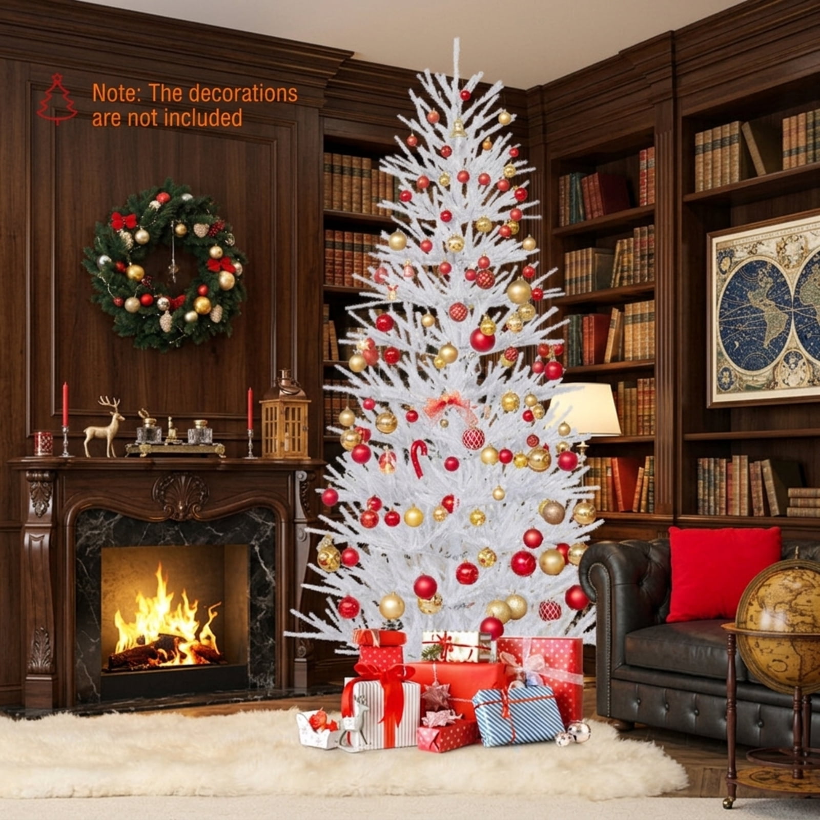 RUIE 7 ft White Christmas Tree, Pre-Lit Hinged Artificial Xmas Tree with 923 LED Lights and 820 Coral-Like Branch Tips for Home