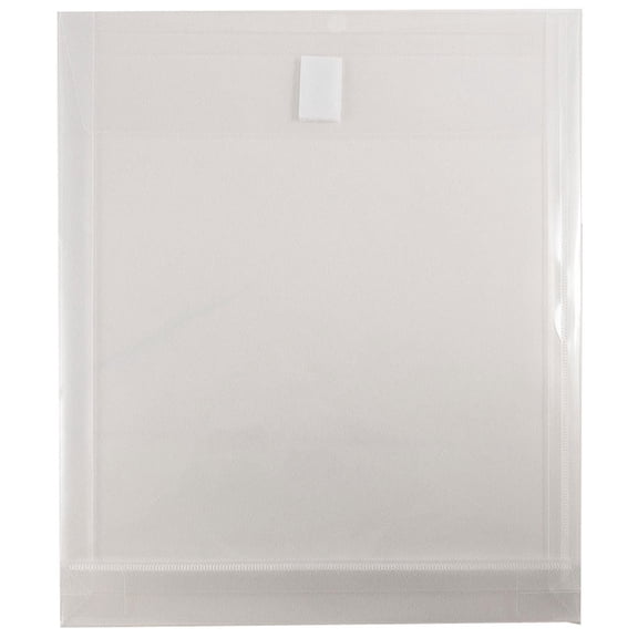 JAM Paper Hook & Loop Plastic Envelopes, 1" Expansion, 9 3/4 x 11 1/2, Clear, 12 per Pack