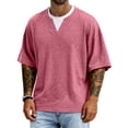 thumbnail image 2 of Dresfit Mens T Shirts Breathable Short Sleeve Henley Shirts 2026 Summer V Neck Basic Sweatshirts Big and Tall Oversized Loose Fit Shirt 2XL, 2 of 4